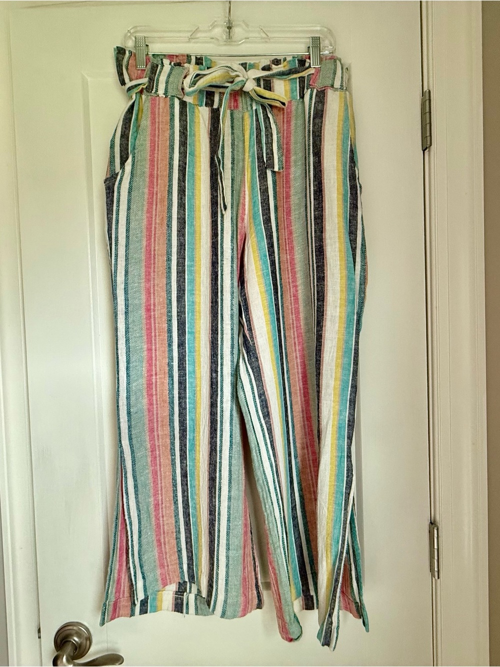 Indigo Rein Multicolor Striped Paperbag-Waist Wide-Leg Pants